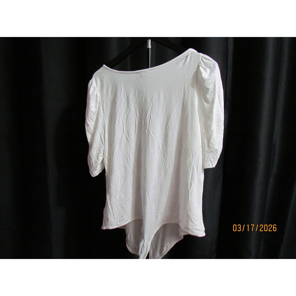 White Puffed Sleeve Sweetheart Neckline Ruched Bodysuit Womens Short Sleeve Top - Picture 2 of 2